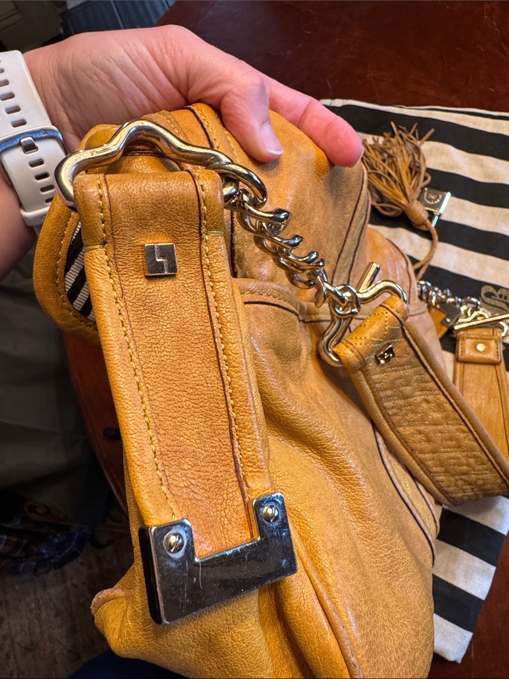 L.A.M.B. Honey Mustard Leather Shoulder Bag with Tassel - Picture 8 of 9